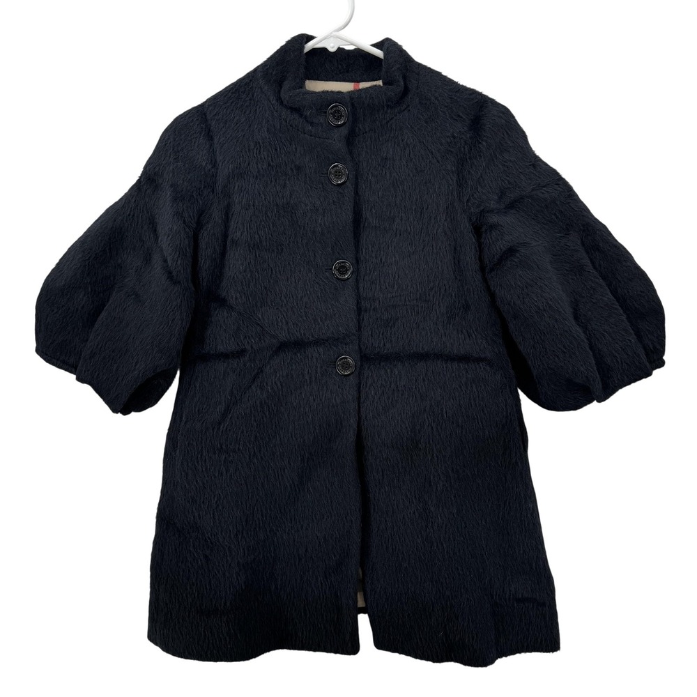 Burberry Coat Girls 10Y Black Nova Check Lined Wool Alpaca‎ Blend Puff Sleeve